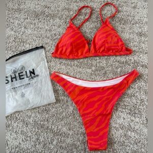 NWOT - SHEIN Women Swimwear Orange/Pink Bikini Set size medium